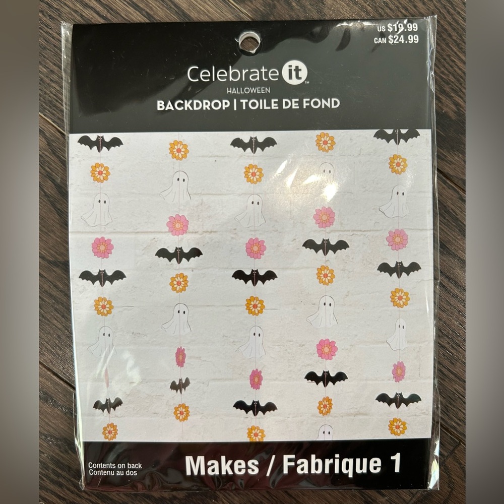 Celebrate It Halloween Backdrop with Ghosts, Bats, and Flowers NWT